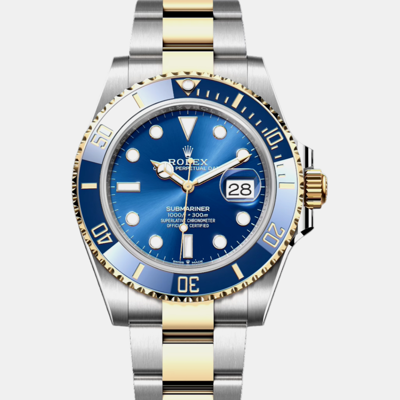 Pre-owned Rolex -18k Yellow Gold & Stainless Steel 41 Blue Submariner 126613 Lb