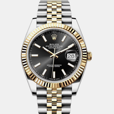 Pre-owned Rolex -18k Yellow Gold & Stainless Steel Automatic Datejust 26333 41 Mm In Black