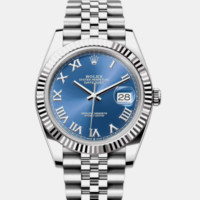 Pre-owned Rolex -18k White Gold And Stainless Steel Datejust 126334 41 Mm In Blue