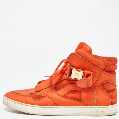 Pre-owned Louis Vuitton Orange Leather And Suede Slipstream High Top Sneakers Size 36