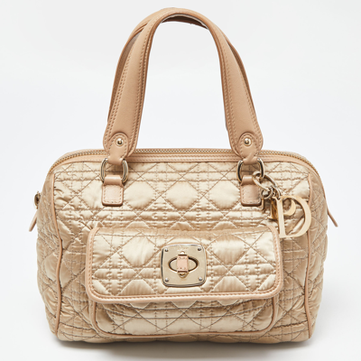 Pre-owned Dior Beige Cannage Nylon And Leather Charming Lock Satchel