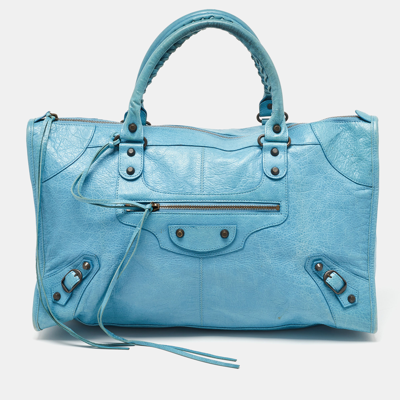 Pre-owned Balenciaga Light Blue Leather Rh Work Tote
