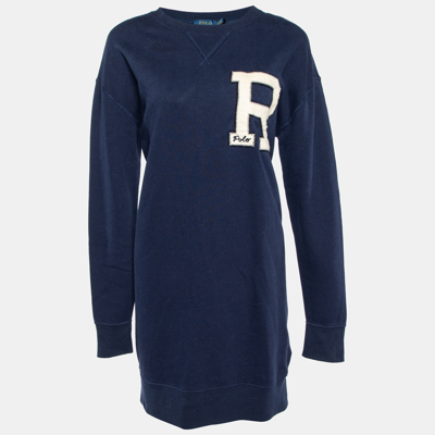 Pre-owned Ralph Lauren Polo  Navy Blue Letter Applique Cotton Knit Jumper Dress Xs