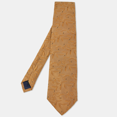 Pre-owned Ermenegildo Zegna Gold Brown Embossed Silk Jacquard Tie