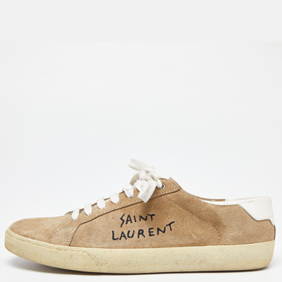 Pre-owned Saint Laurent Brown Suede Court Classic Logo Trainers Size 39