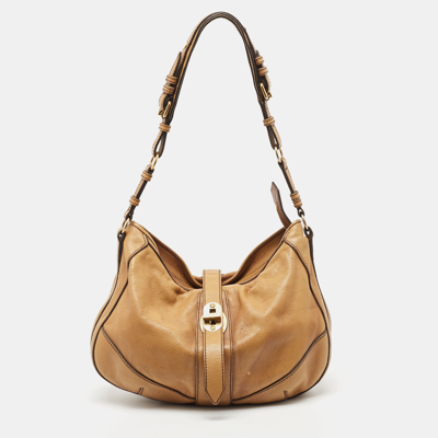 Pre-owned Burberry Tan Textured Leather Bartow Hobo