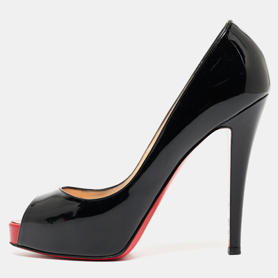Pre-owned Christian Louboutin Black Patent Leather Very Prive Platform Peep Toe Pumps Size 38