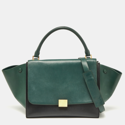 Pre-owned Celine Green/black Leather Medium Trapeze Bag