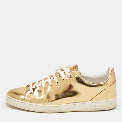 Pre-owned Louis Vuitton Gold Leather Frontrow Low Top Trainers Size 40.5