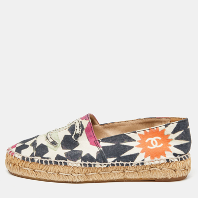 Pre-owned Chanel Multicolor Printed Canvas Cc Espadrille Flats Size 35