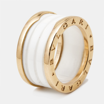 Pre-owned Bvlgari B.zero1 White Ceramic 18k Rose Gold Band Ring Size 55