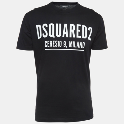 Pre-owned Dsquared2 Black Logo Print Cotton Crew Neck T-shirt M
