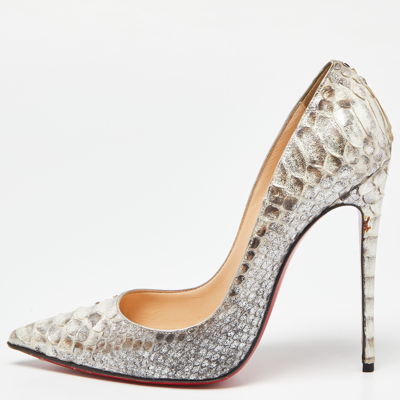 Pre-owned Christian Louboutin Silver Python So Kate Pumps Size 38.5
