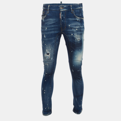 Pre-owned Dsquared2 Blue Distressed Splattered Paint Denim Jeans S Waist 32"