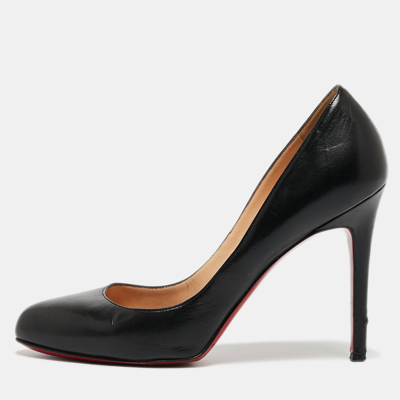 Pre-owned Christian Louboutin Black Leather Round Toe Pumps Size 38.5