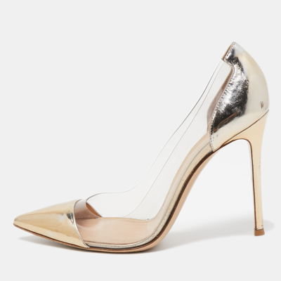 Pre-owned Gianvito Rossi Metallic Gold Foil Leather And Pvc Plexi Pointed Toe Pumps Size 40