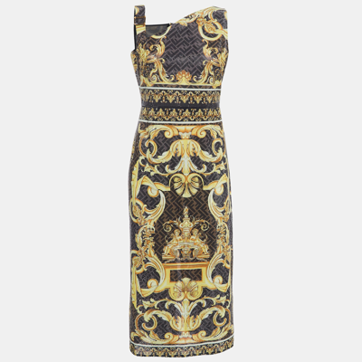 Pre-owned Fendi X Versace Brown Zucca Baroque Printed Crystal Embellished Dress M