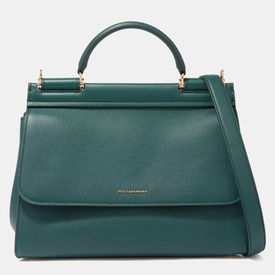 Pre-owned Dolce & Gabbana Green Leather Top Handle Bag
