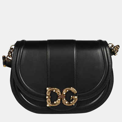 Pre-owned Dolce & Gabbana Black Leather Amore Messanger Bag