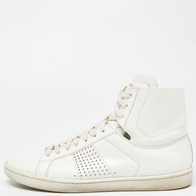 Pre-owned Saint Laurent White Leather Wolly High Top Trainers Size 40