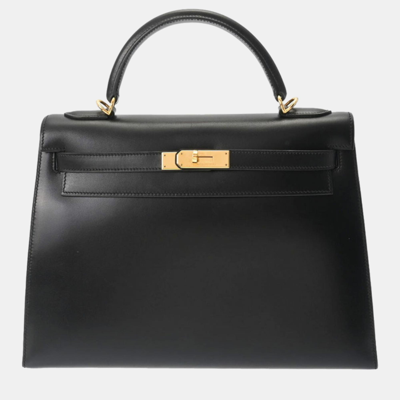 Pre-owned Hermes Kelly 32 Outside Stitching Black Gold Hardware D Stamp (around 2000) Women's Box Calf 2way Bag