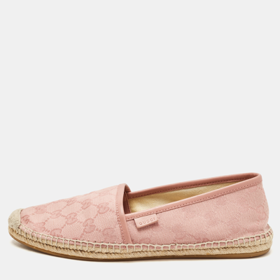 Pre-owned Gucci Pink Gg Canvas And Leather Espadrille Flats Size 38