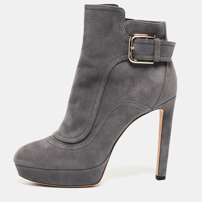 Pre-owned Jimmy Choo Grey Suede Britney Ankle Boots Size 39.5