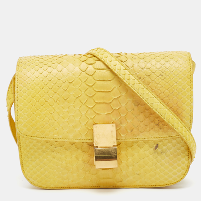Pre-owned Celine Yellow Python Medium Classic Box Bag