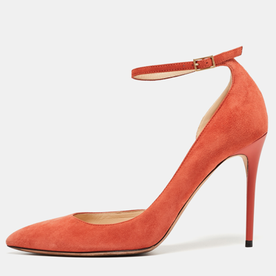 Pre-owned Jimmy Choo Orange Suede Lucy Ankle-strap Pumps Size 36.5