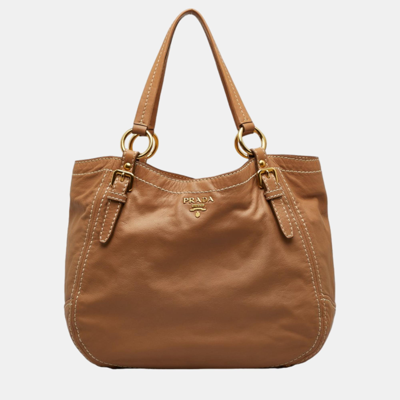 Pre-owned Prada Brown Leather Logo Shoulder Bag