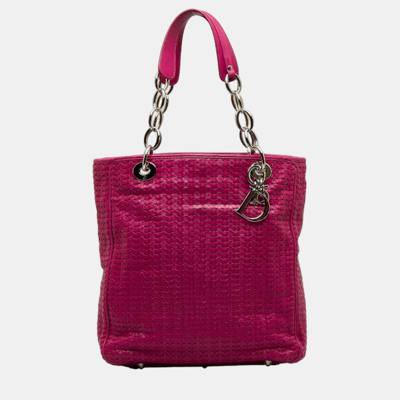 Pre-owned Dior Pink Woven Leather Chain Tote