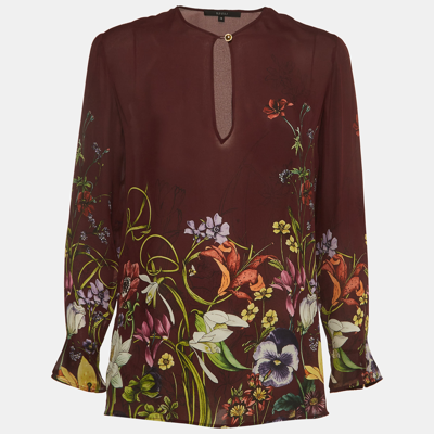 Pre-owned Gucci Burgundy Floral Printed Blouse S