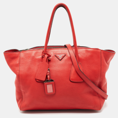 Pre-owned Prada Red Leather Shopper Tote