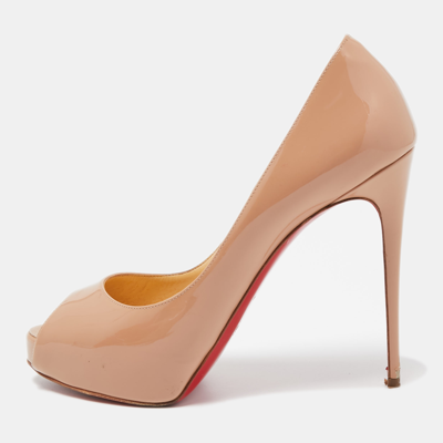 Pre-owned Christian Louboutin Beige Patent Very Prive Peep Toe Pumps Size 39.5