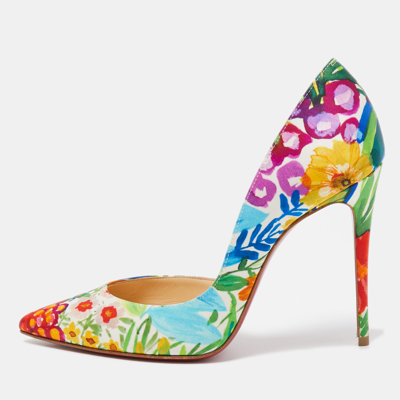 Pre-owned Christian Louboutin Multicolor Printed Satin Iriza Pumps Size 36