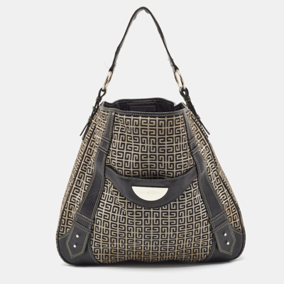 Pre-owned Givenchy Grey/black Monogram Canvas And Leather Hobo