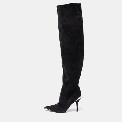 Pre-owned Dolce & Gabbana Black Suede Metal Over The Knee Boots Size 38.5