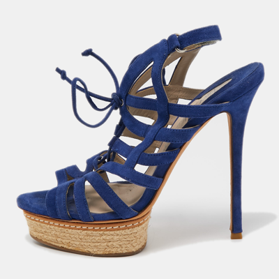 Pre-owned Le Silla Blue Suede Strappy Platform Sandals Size 39.5