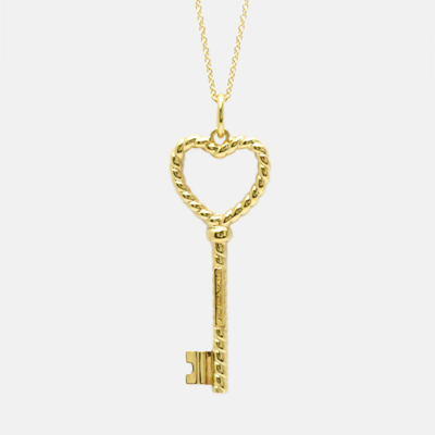 Pre-owned Tiffany & Co Twisted Heart Key 18k Yellow Gold Necklace