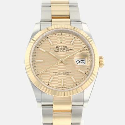 Pre-owned Rolex Gold Fluted 18k Yellow Gold And Stainless Steel Datejust 126233 Automatic Men's Wristwatch 36 Mm