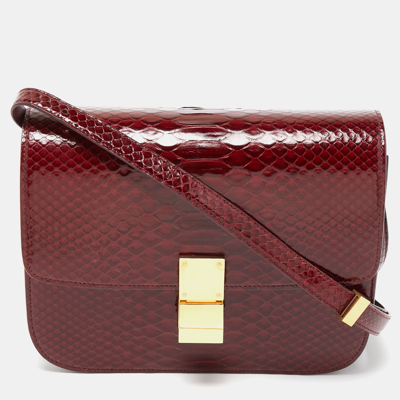 Pre-owned Celine Red/black Python Medium Classic Box Shoulder Bag