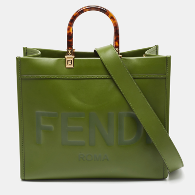 Pre-owned Fendi Green Leather Medium Sunshine Tote