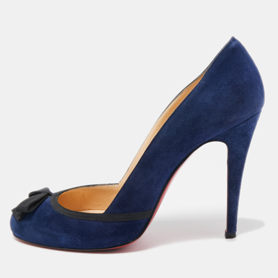 Pre-owned Christian Louboutin Navy Blue Suede Lavalliere Pumps Size 37.5