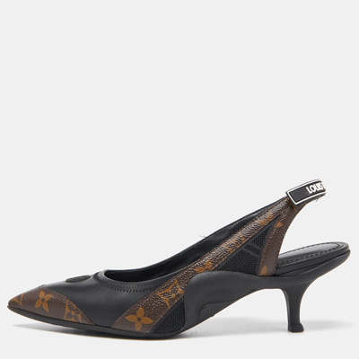 Pre-owned Louis Vuitton Brown/black Monogram Canvas And Leather Archlight Slingback Pumps Size 38.5