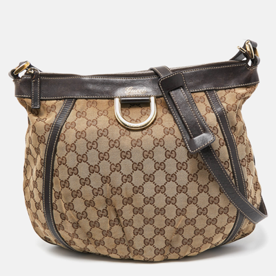 Pre-owned Gucci Beige/brown Gg Canvas And Leather D Ring Hobo
