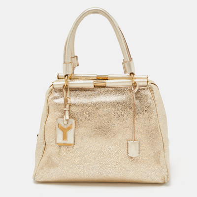 Pre-owned Saint Laurent Gold Textured Leather Medium Majorelle Bag