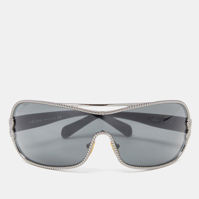 Pre-owned Prada Black Acetate Black Tone Metal Spr62h 5av-1a1 Shield Sunglasses