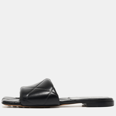 Pre-owned Bottega Veneta Black Intrecciato Leather Lido Slide Flats Size 40