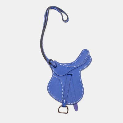 Pre-owned Hermes Bleu Saphir Swift Leather Paddock Selle Horse Saddle Bag Charm In Blue