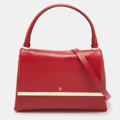 Pre-owned Carolina Herrera Red Leather Metal Bar Flap Top Handle Bag